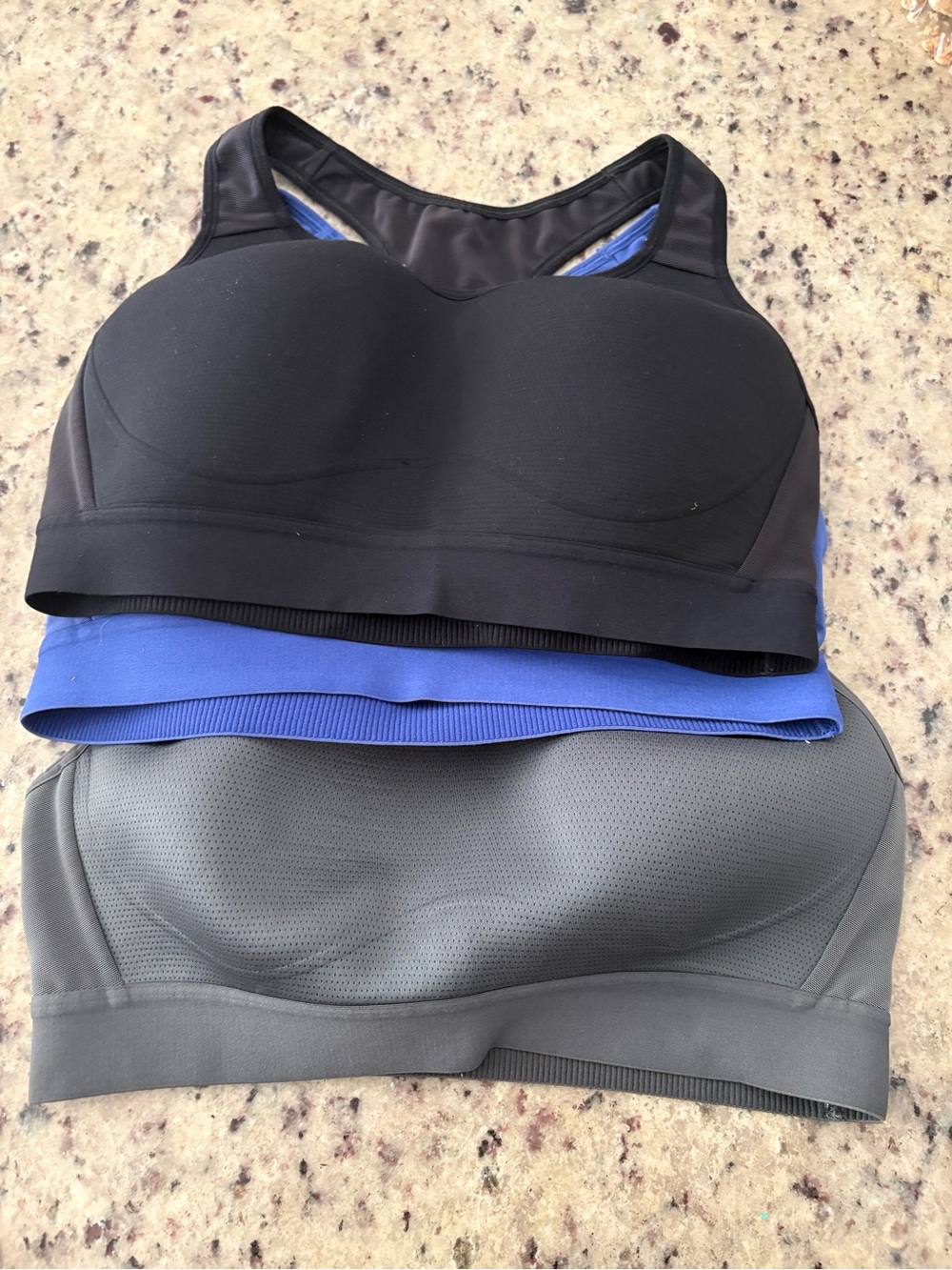 Gymshark Black, Blue & Gray High-Support Sports Bra Set